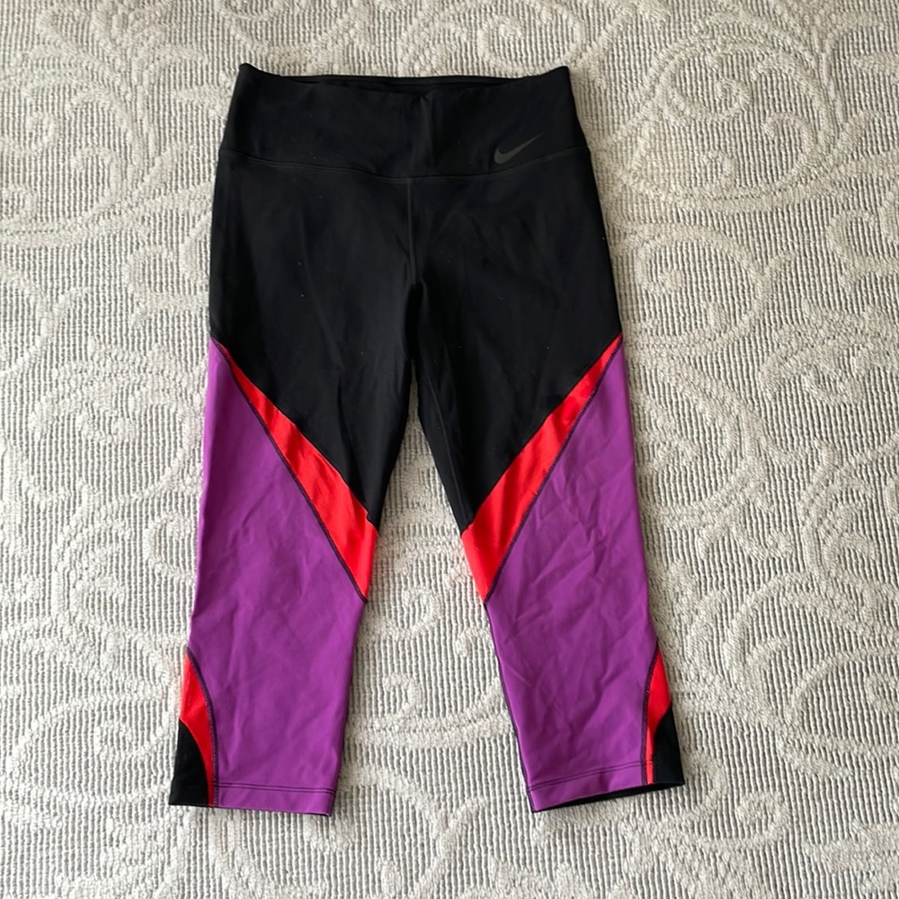 Nike Dri-fit crop leggings like new black purple and orange size M